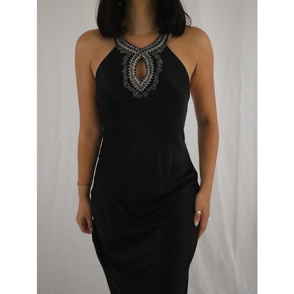 Vintage 90’s Y2K 100% Silk Dress Beaded Dress Black Silk Slip Dress Maxi Prom - Picture 9 of 12